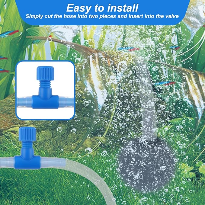 Psyqtsuary Aquarium Air Valve, 10 Pcs T Shaped Aquarium Air Control Valve Single Way Plastic Adjustable Air-Flow Control Regulator Aquarium-Air Pump Accessories for Fish Tank 3/16" ID Tubing (Blue)