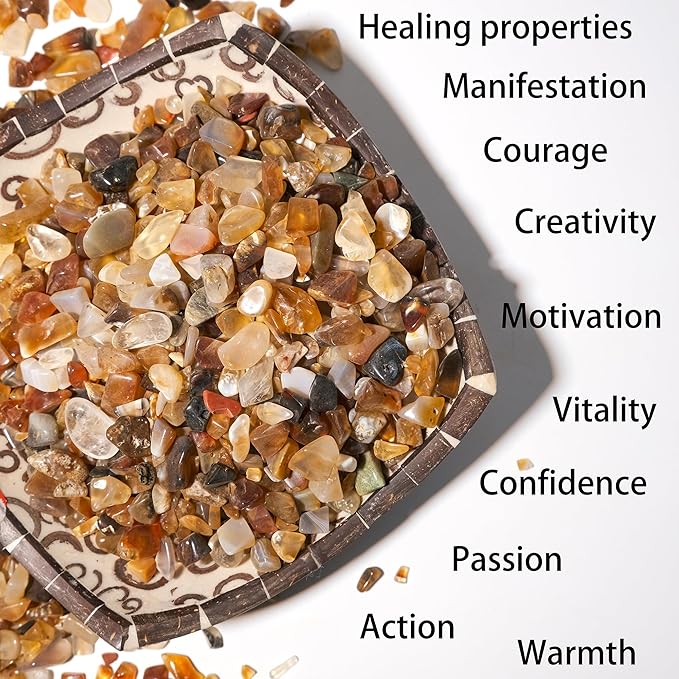 Carnelian Crystal Chips 1lb (1200+ Pieces) – 5-8mm Natural Orange-Red Gemstones for Healing, Motivation, Abundance, Creativity & Spiritual Gifts – Stone of Vitality & Confidence