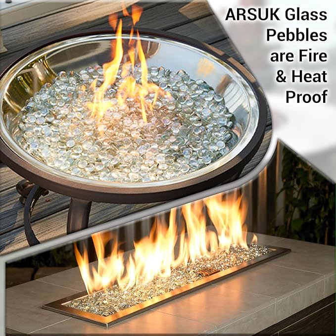 ARSUK Clear Flat Glass Pebbles, (5 LBS) Marbles for Vases, Glass Marbles, 400 Pcs Vase Fillers, Table Scatter for Weddings, Aquarium Stones, Candle Holders, Crafts, Glass Beads for Vases, (0.7-0.8")