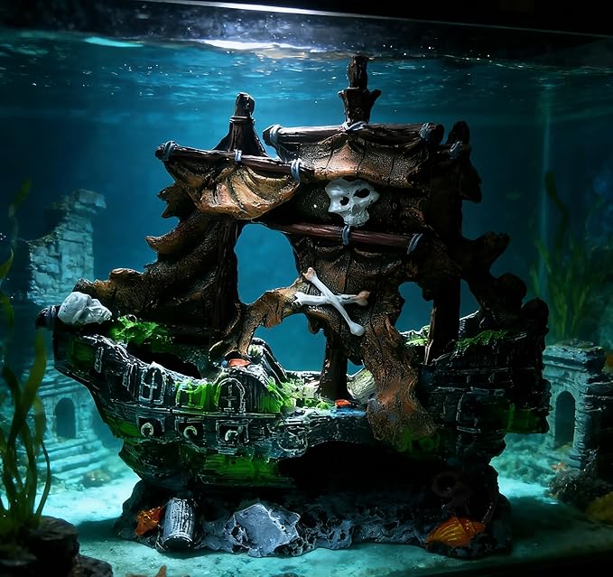 M2cbridge Antique Roman Column Ruins European Castle Aquarium Decorations Fish Tank Hideout Rocks (Pirate Shipwreck)