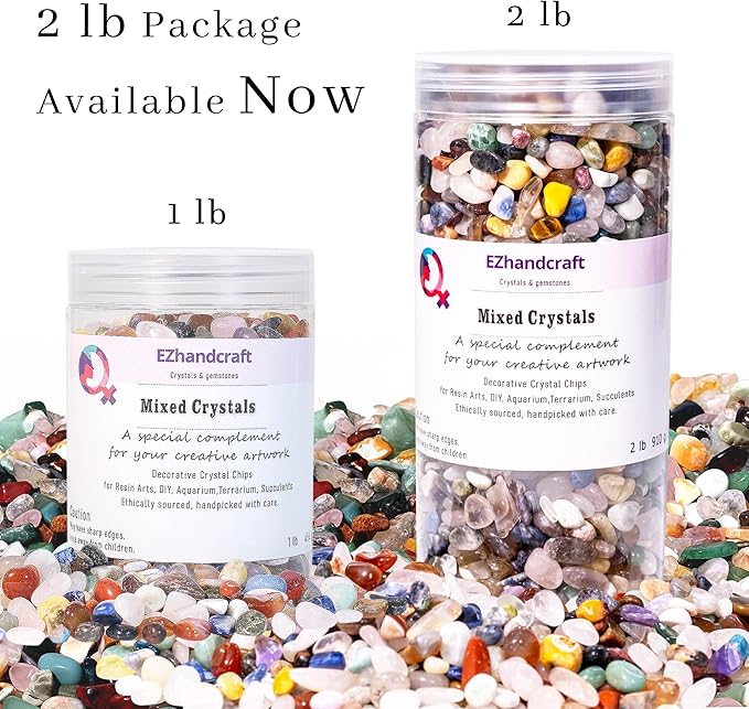 Crystal Chips Bulk, Tumbled Gemstone Chips Bulk 2lb, Poshlished Healing Crystals, for DIY Projects,Vase Filler, Succulent Soil, Potting Mix, Garden Decor, Aquarium & Fish Tank Gravel (Mixed，2 Pounds)