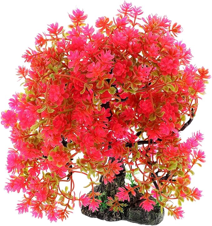 Aquarium Decor Artificial Aquatic Plant Tree with Rock Base Simulation Fish Tank Landscaping Ornament for Home and Desktop Decoration 2.15X2.15X10.14 Inches