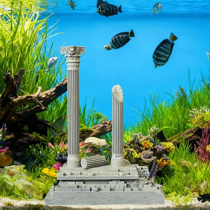 Baoblaze Roman Column Decoration Realistic Resin Aquarium Decor Fish Tank Accessories Landscape Decoration Roman Pillar Decor 18.5cm, Set B