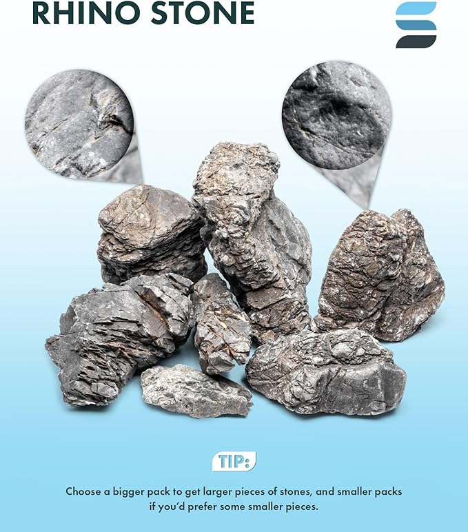 SubstrateSource Natural Aquarium Stones - Neutral Gray with Cream & Brown Accents, Weathered Layered Aquascaping Rocks for Canyon Builds, Betta Fish Tank, Cichlids & Reptile Enclosure - Rhino, 20 LB