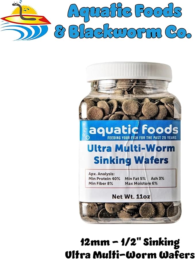 Ultra Multi-Worm 12mm - 1/2" Small Sinking Wafers for Bottom Fish, Shrimp, Snails, Crabs, Crayfish, All Tropical Fish...11oz Small Jar