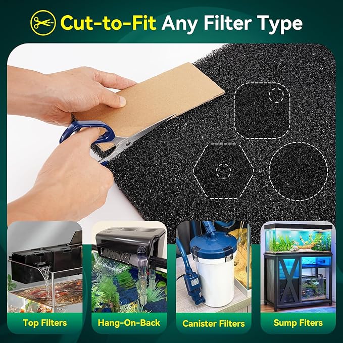 Borlech Aquarium Bio Filter Sponge Pad - Cut-to-Size Aquarium Filter Media for Fish Tank, Pond, Sump - Mechanical & Biological Filtration (18.5"x18.5"x0.8", 50PPI, 1 Pack)
