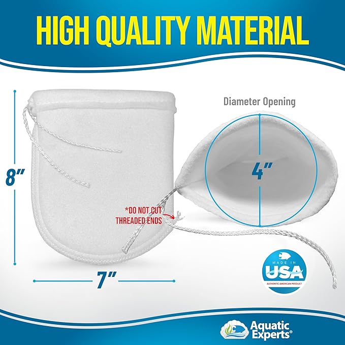 Aquatic Experts 200 Micron Drawstring Filter Socks – Ring-Free Design for Sumps, Saltwater & Freshwater Aquariums, Custom Made in USA (4" x 8", 8 Pack)