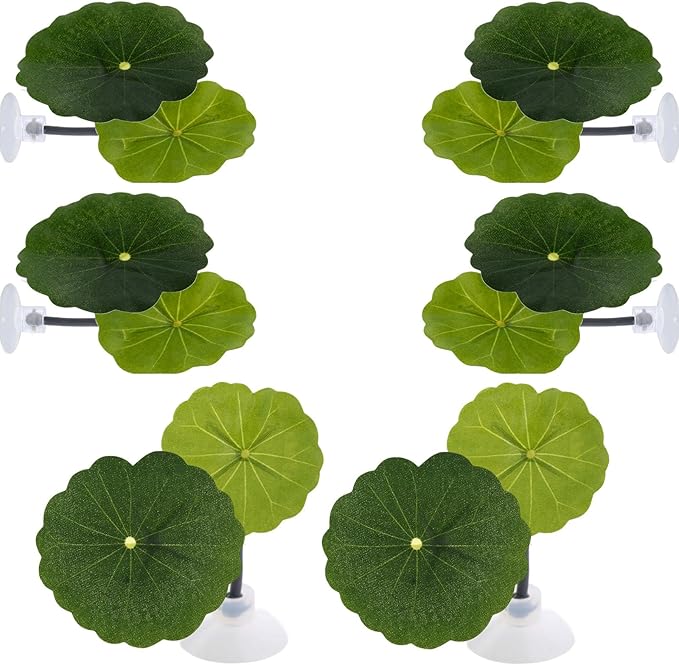 6 Pcs Betta Leaf Hammock with Suction Cups, Realistic Plastic Lotus Leaf Pad Natural Habitat Fish Tank Accessories Decor Aquarium Plants for Betta Bed Fish Breeding Resting Spawning Ground