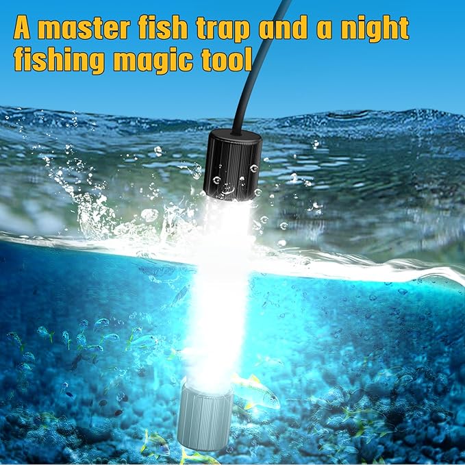 Underwater Fishing Light White LED Compatible with Dewalt 20V 60V Battery Lure Bait Light Submersible Night Boat Waterproof IP68 in Freshwater and Saltwater with 16.4FT