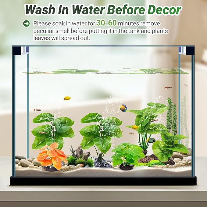 GOZILLA Fish Tank Plants, Reptile Artificial Plastic Plants, Reptile Plants for Terrarium, Aquarium Decorations Resin Pedestal Ornaments for Fish Tank Accessories Set.(5PCS/A-Set)