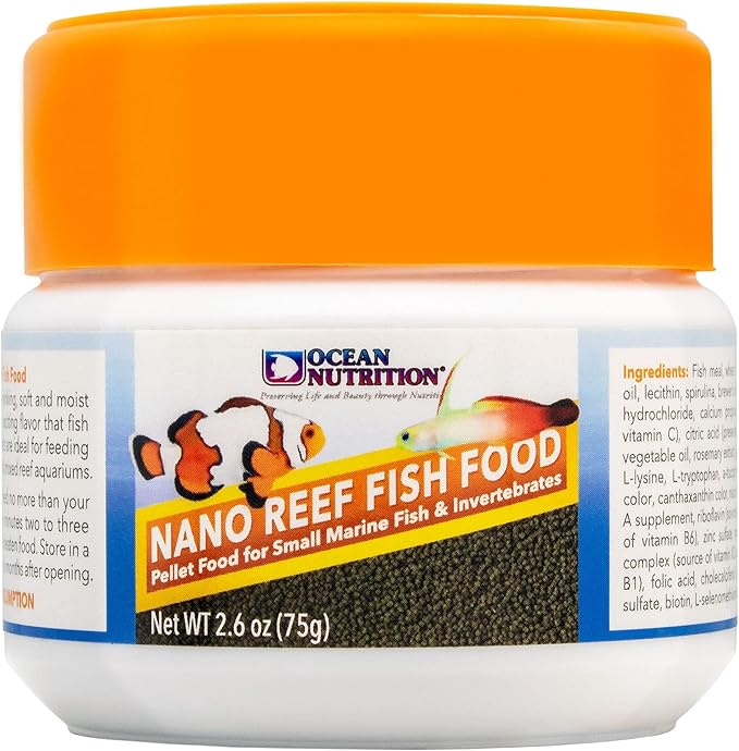 Ocean Nutrition Nano Reef Fish Food - Soft & Moist Slow Sinking Pellets - Ideal for Small Marine Fish - Fish Food Flakes Alternative - High HUFA & Vitamins - 2.6 oz (75g), Mini Pellets (0.95mm)