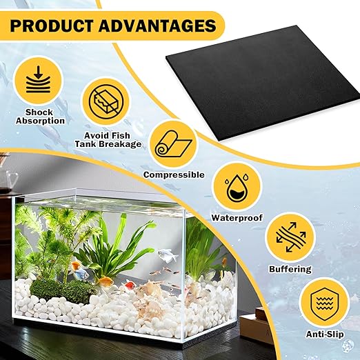 Aquarium Self Leveling Mat for Fish Tank 15 x 29.5 Inch x 6mm Thick, Aquarium Pad for Under Tank， Foam Compressible Neoprene Rubber Mat with Adhesive, Cut-to-Fit for 5/10/15/20/29 Gallon Tanks