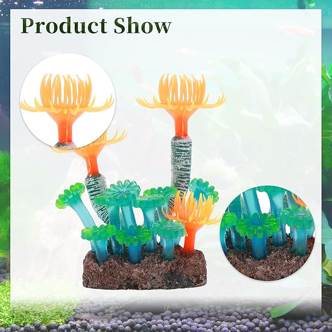 Aquarium Coral, Luminous Fish Tank Ornaments, Silicone Aquarium Plants, Fish Tank Coral, Fake Coral for Fish Landscape Decoration Aquarium Ornaments, Orange Green
