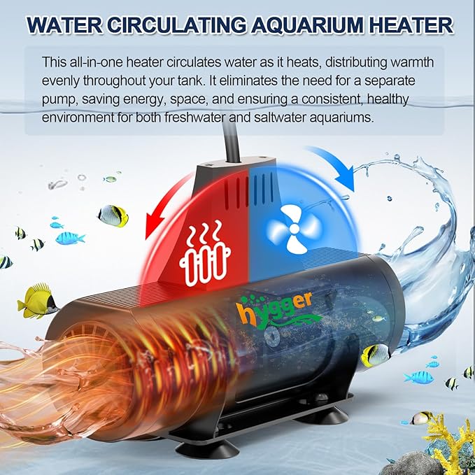 hygger Aquarium Heater with Upgrade Water Circulatio,Submersible Fish Tank Water Heater Digital Display,Auto Temperature Control for Freshwater Saltwater Safety Shut-Off Protection (300W,40~80Gal)