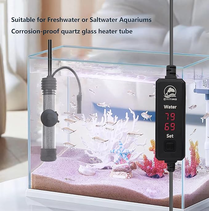 Small Aquarium Heater 100W Submersible Fish Tank Heater for 10-25 Gallons, Dual LED Display Temperature Controller, Suitable for Saltwater and Freshwater, Mini Water Heater for Betta/Turtle Tank