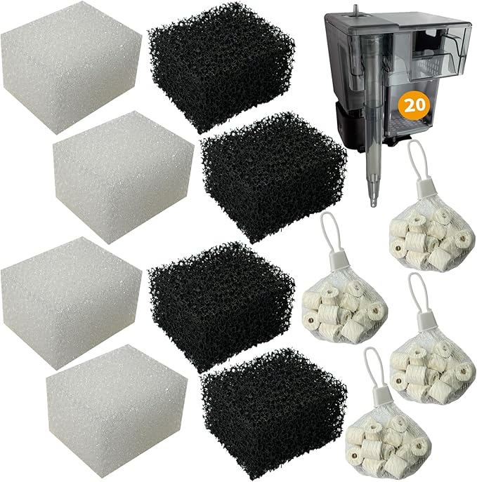 4 Set of Three-Stage Filtration Tank Filter Maintenance Kit, Replacement for AquaClear 20 Power Filter, Fish Tank Filter for 5- to 20-Gallon Aquariums