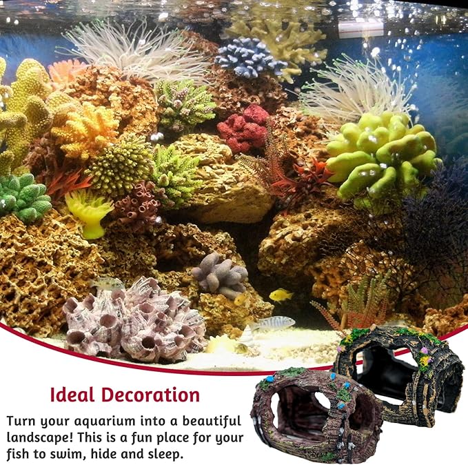 2 PCS Broken Barrel Aquarium Decorations, Caves Hide Hut Fish Tank Ornaments, Shipwreck Theme Landscaping Hideouts Accessories