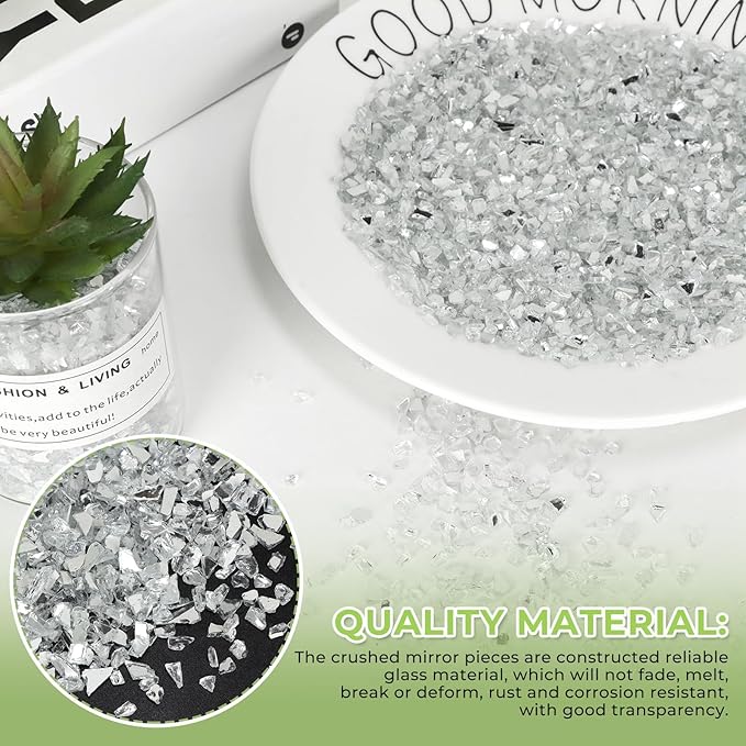 2.2lb (1000g) of Decorative Crushed White Glass Gravel - Reflective Pebbles, Stone Beads and Chips Ideal for Platinum Reflection Effects, Resin Art, Fish Tanks, Aquariums and Gardens