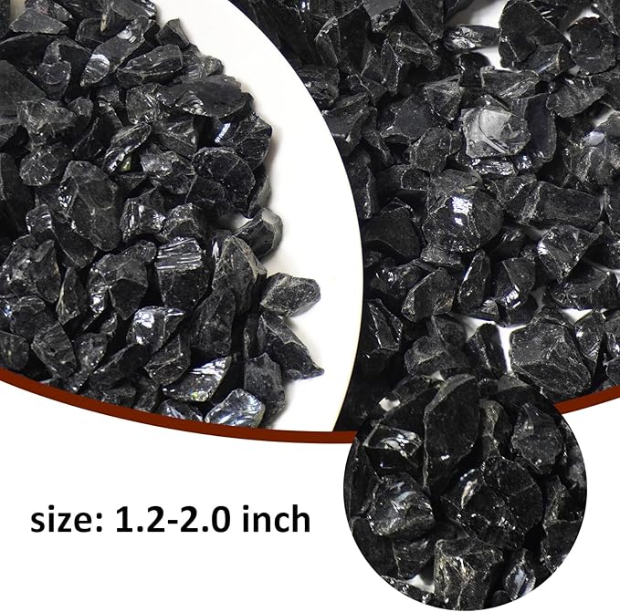 1 Lb Black,Large Crushed Sea Glass,Broken Piece Granules Crafts,Irregular Sea Glass for Vase Fillers Candle Holder Sand Pebbles,Succulent Terrarium Decor,Aquarium,Fish Turtle Tank Decorations