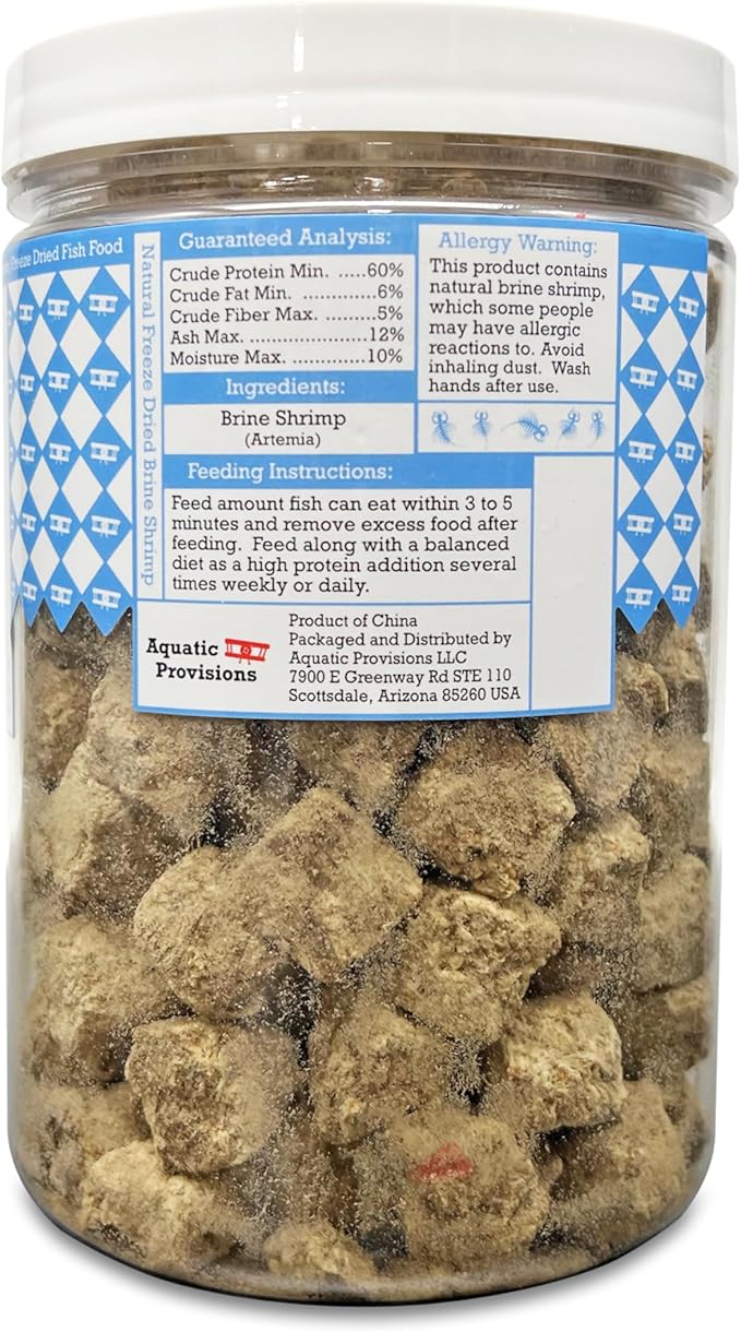 Aquatic Provisions Freeze Dried Brine Shrimp Cubes 2.5 oz, Fish Food for Freshwater and Marine Aquarium Species