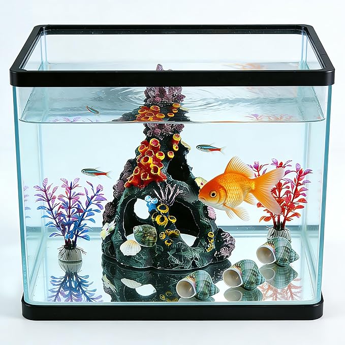 10PCS Fish Tank Decorations Coral Aquarium Decor, Resin Coral Mountain Cave Fish House, Betta Fish Hideout for Rest Hide Play Breed, Aquarium Decor Accessories with Plants