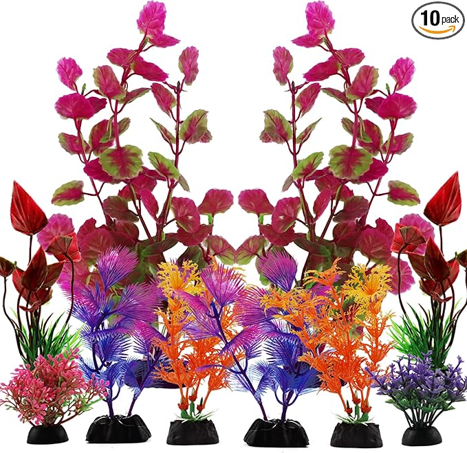 Aquarium Decorations Plants, 10pcs Aquarium Decor Colorful Plants, Fish Tank Accessories, Fish Tank Plant Plastic Decoration for Aquariums