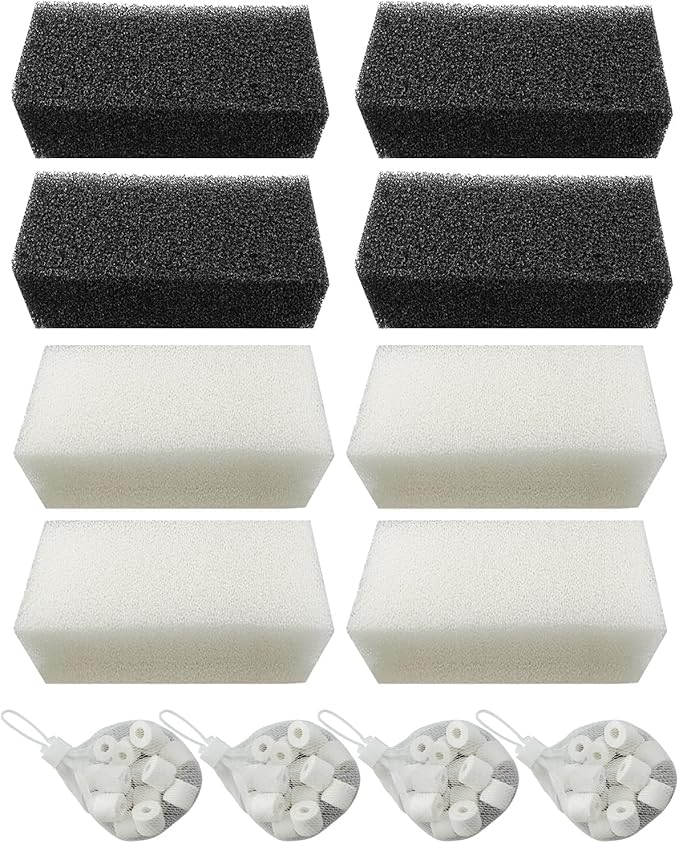 OCHIKI 4 Sets Aquarium Tank Filter Maintenance Kit Fit for AquaClear 50, Three-Stage Filtration Tank Carbon Filter & Foam Filter & Ceramic Rings & Bags for 20 to 50 Gallon Aquariums