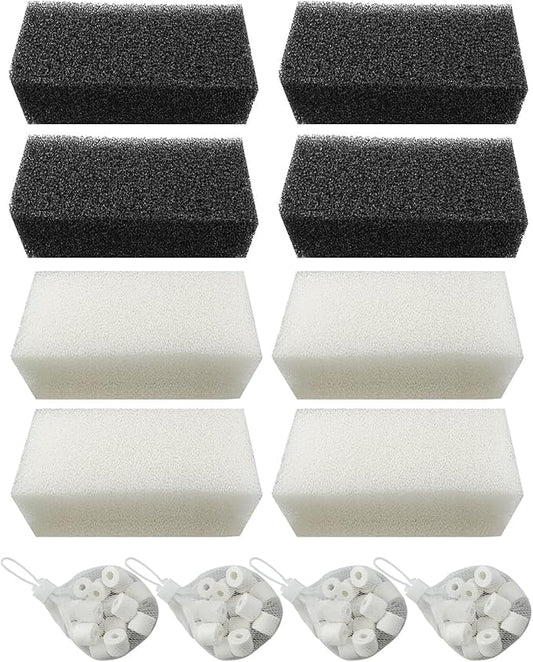 OCHIKI 4 Sets Aquarium Tank Filter Maintenance Kit Fit for AquaClear 50, Three-Stage Filtration Tank Carbon Filter & Foam Filter & Ceramic Rings & Bags for 20 to 50 Gallon Aquariums
