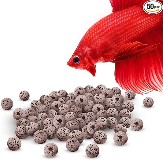 SunGrow Betta Lava Beads, Lightweight Substrate for Fish Tanks, Decorative Gravel for Aquariums, Brown Volcanic Lava Rocks for Filtration, 0.2", 50 Pcs per Pack