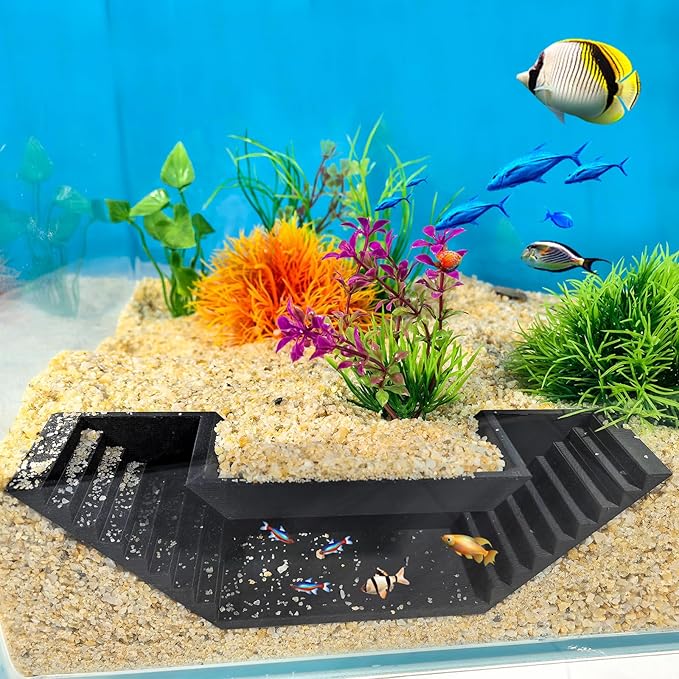 Aquarium Undergravel Fish Tunnel Hide Cave Corner Fishes Tank Decorations Under Gravel Viewing Tunnel Fish Cave for Aquarium Hideout (Black,Style 2)