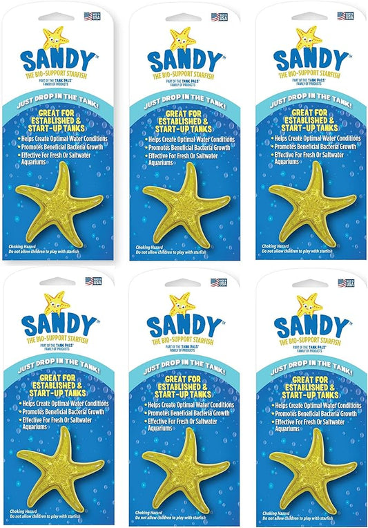 Sandy The Bio-Support Starfish - 6 Pack, Yellow- Promotes A Healthy Balanced Aquarium Ecosystem, Probiotic Growth, Tank Environment Control