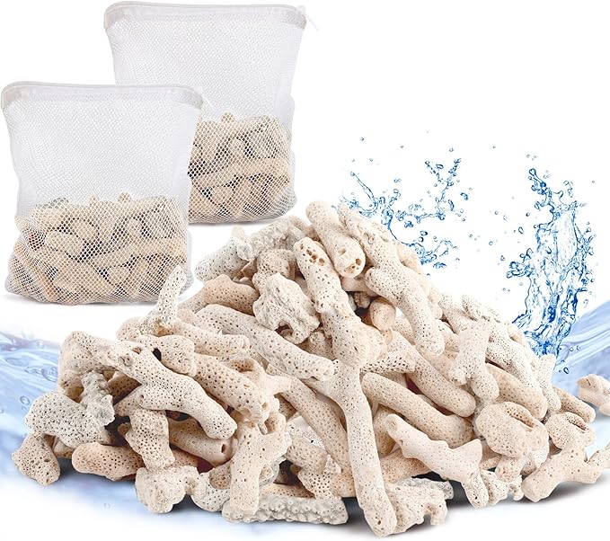 U0U 1.1lb/500g Crushed Coral for Freshwater Aquarium,Natural Fish Tank Crushed Coral with 2 Pack Mesh Bag,Reusable Crushed Coral for Aquarium Filter and Balanced PH (1.1, Pounds)