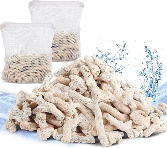 U0U 2.2b/1000g Crushed Coral for Freshwater Aquarium,Natural Fish Tank Crushed Coral with 4 Pack Mesh Bag,Reusable Crushed Coral for Aquarium Filter and Balanced PH (2.2, Pounds)