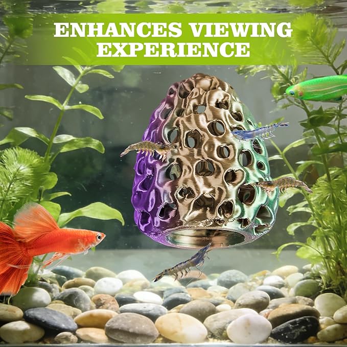 Shrimp Dome Hide, Shrimp Hides for Aquarium, Betta Fish Hideout with Suction Cup, Betta Habitat Tank Ornament Accessories, Aquarium Decor for Small Fish Guppy Hiding Resting (Green Purple)