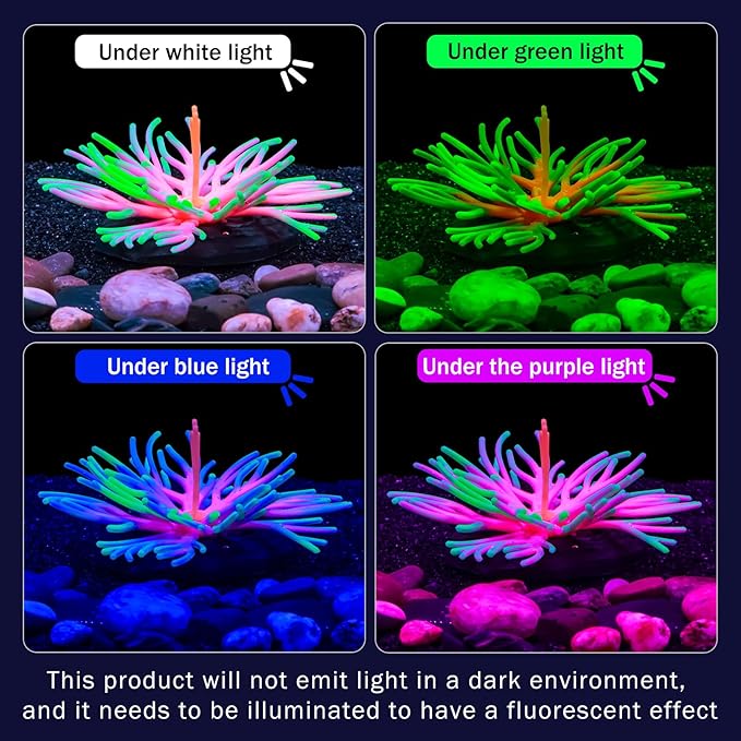 Dynamic Glow in The Dark Aquarium Decorations Unleashing Visual Effects with Soft Silica Gel, Changing Lights Colorful Glowing Coral Ornaments for Fish Tank Decor (Green, Sardine Coral)