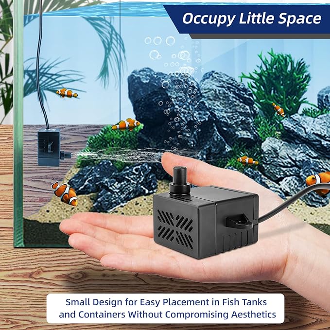 80GPH 5W Small Water Pump for Fountains: Low Noise, Compact, and Convenient Design for Small aquariums, fish tanks, pet water dispensers, desktop fountains, and other similar equipment