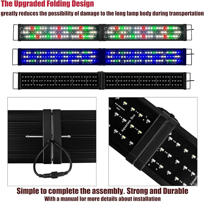 Upgraded Aquarium Light 11 to 78 inch Full Spectrum Fish Tank Light Adjustable Remote Control Hood Lamp Lighting for Freshwater Saltwater Marine (Remote Control Multicolor 48-60 Inch(24+24"))