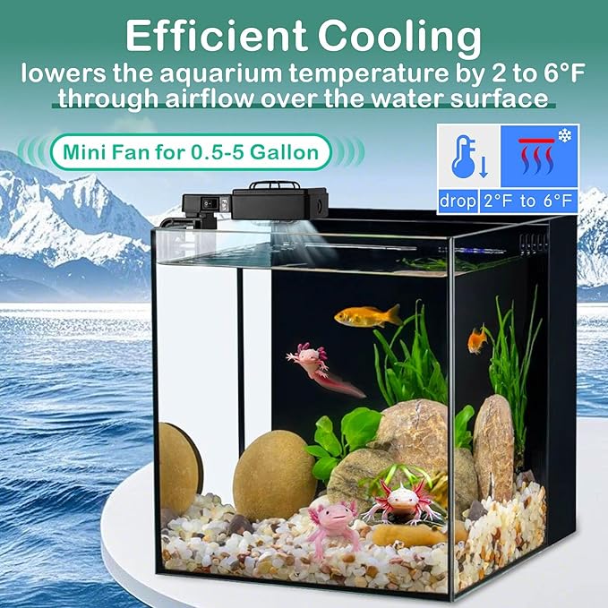 hygger Small Aquarium Cooling Fan Quiet Fish Tank Chiller with Adjustable Speed & Timer Aquarium Cooler for Axolotl Tank/Terrarium/Saltwater/Freshwater Accessories Up to 5 Gallon