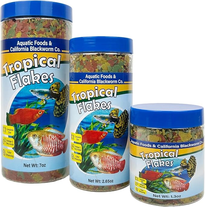 Premium Tropical Fish Flakes, for Angel Fish, Guppies, Live Bearers, Loaches, Gouramis, Cichlids, All Tropical Fish. 12-Type pellets and 4-Type Wafers Included..1.30oz Canister