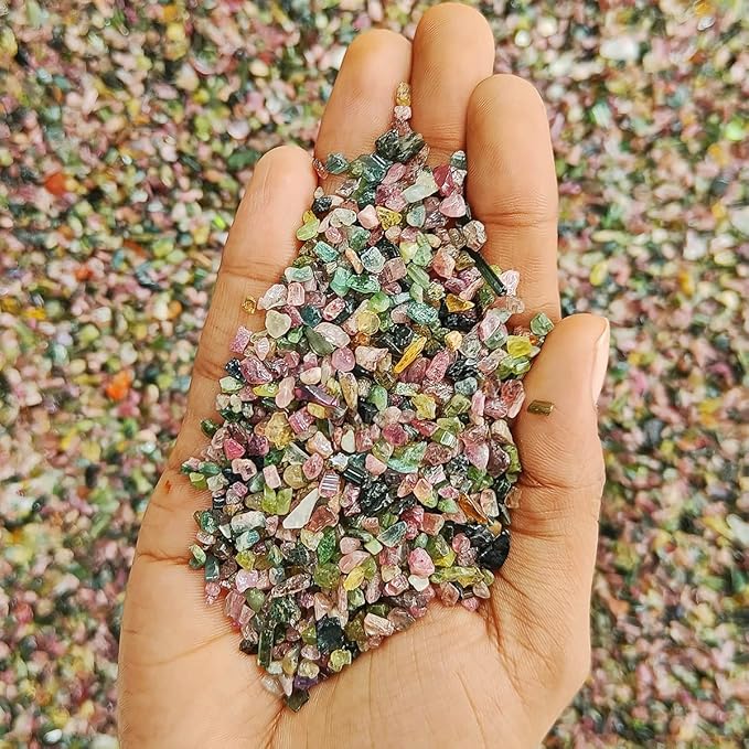 Shubhanjali Reiki Healing Mix Tourmaline Crystal Chips for Vastu 50 Gm | Natural Gemstone Chips Stone for Home Decor Items Flower Pot Aquarium Fish Tank Jewellery Making