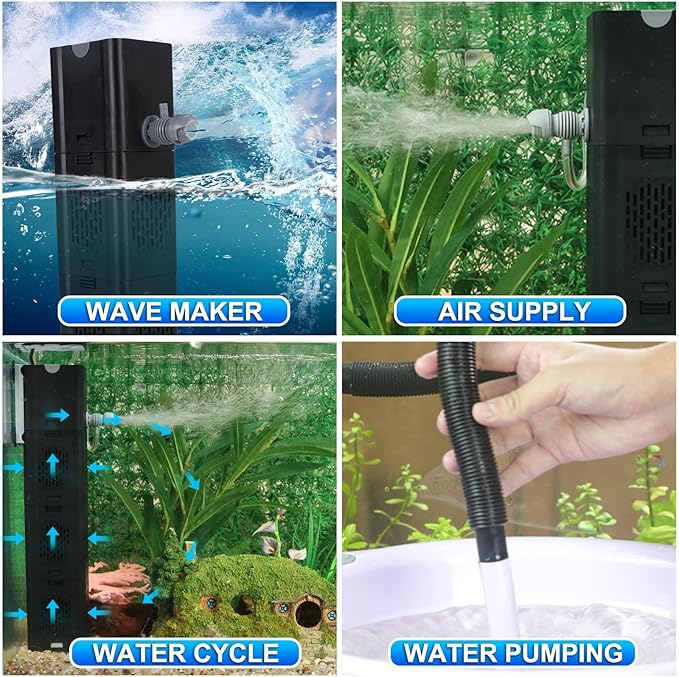COOSPIDER Aquarium Filter 400GPH for Large 40-150 Gallon Fish Tank & Cold Plunge Hot Tub, Small Koi Pond Filter, Clear Wavemaker Oxygen Supply for Saltwater Freshwater (Black)