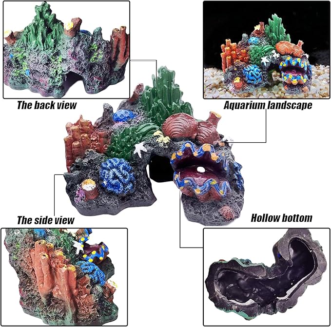 Tfwadmx Aquarium Coral Decoration Resin Fish Tank Hiding Mountain Cave Betta Hideaway House Rock Reef Ornament, 2 Pack.