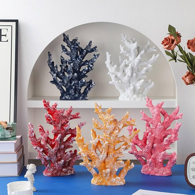 Artificial Coastal Dorm Fish Aquarium Coral Ornament Decor Realistic Aquatic Plant Marine Themed Gifts for Beach Coastal, Living Room, Bathroom- Yellow