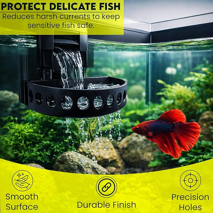 Aquarium Filter Baffle, Universal HOB Filter Compatible, Slow Flow Design for Betta Fish and Shrimp Tanks, 2 Suction Cups for Easy to Install Aquarium (Large)