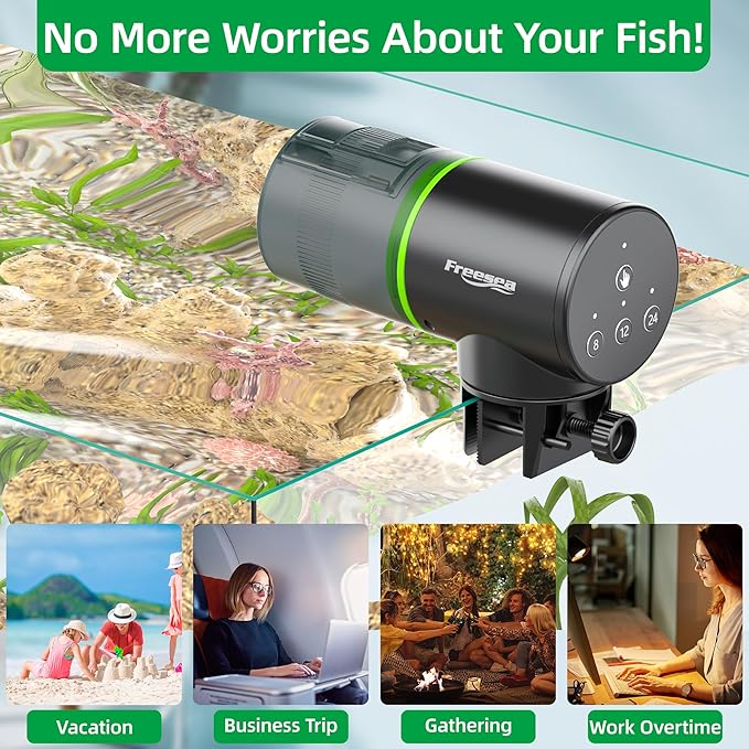 FREESEA Automatic Fish Feeder with Submersible Water Pump 660GPH 40W Fountain Pump