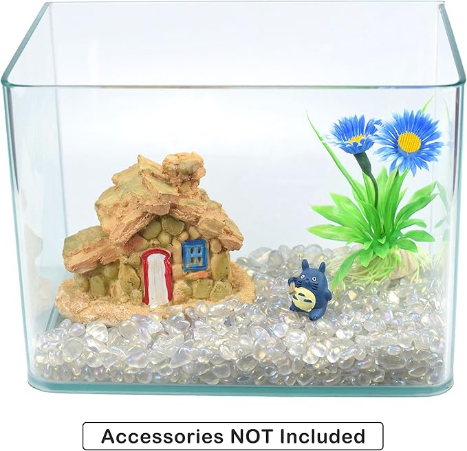 WAYBER 1Lb/460g Irregular Sea Glass Stones Artificial Crystal Gem Pebbles for Aquarium/Turtle Tank/Terrarium/Flowerpot/Vase Landscape Ornament Decoration, Hyun White