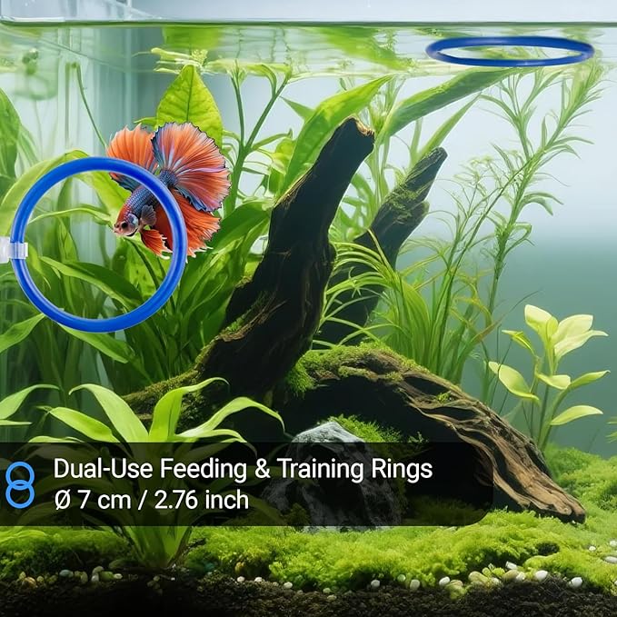 Betta Fish Toy Set: Betta Training Floating Mirror, Training/Feeding Ring, Spoon, and Resting Leaf. Promotes Exercise. Betta Toys, Resting & Feeding Kit.