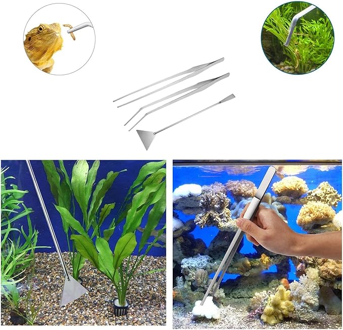 Utoolmart Aquarium Tank Aquatic Plant Tools Sets, 3 in 1 Anti-Rust Aquatic Plant Aquascaping Tool, Stainless Steel Aquarium Tweezers(19-inch) and Scrapers, for Fish Starter Kits & Aquariums Tank