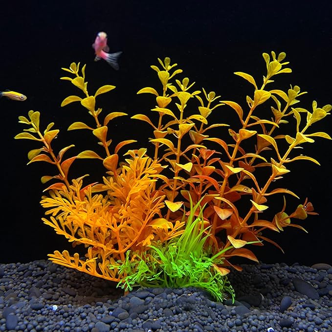 Aquarium Fish Tank Landscaping Artificial Plants Plastic Decoration Soft Fake Large Aquarium Simulation Realistic Colour Betta Plants Accessories 2 PCS (Orange)