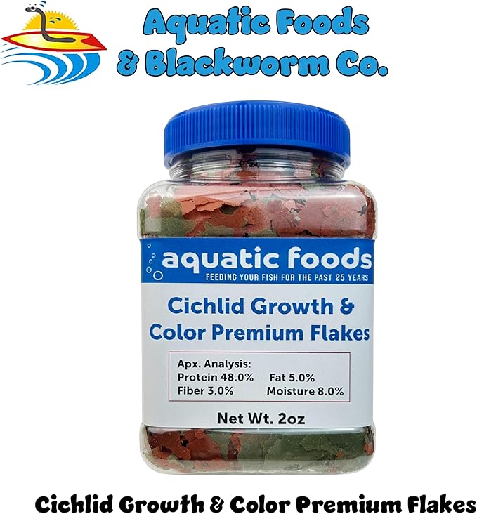 Premium Cichlid Growth and Color Enhancing Flakes with Spirulina, Color Enhancing Astaxanthin Also Pellet Mix, Wafer Mix Included…2oz